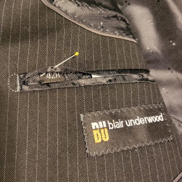 Blair Underwood suit coat jacket blazer, size 42R, black pinstripe, new w/o tags - Picture 5 of 7